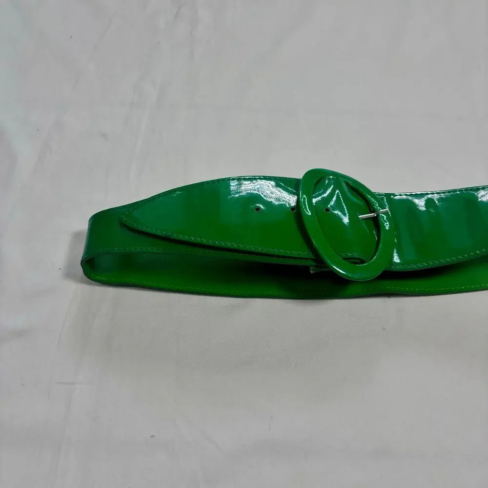 ALDO Kelly Green Wide Belt Womens Medium Chunky Faux Leather Statement Buckle
